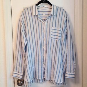 J. Jill Love Linen blue and white striped blouse, size large